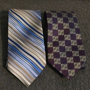 Pronto Uomo Necktie Bundle Silk Mens OS Blue Burgundy Striped Checkered Woven